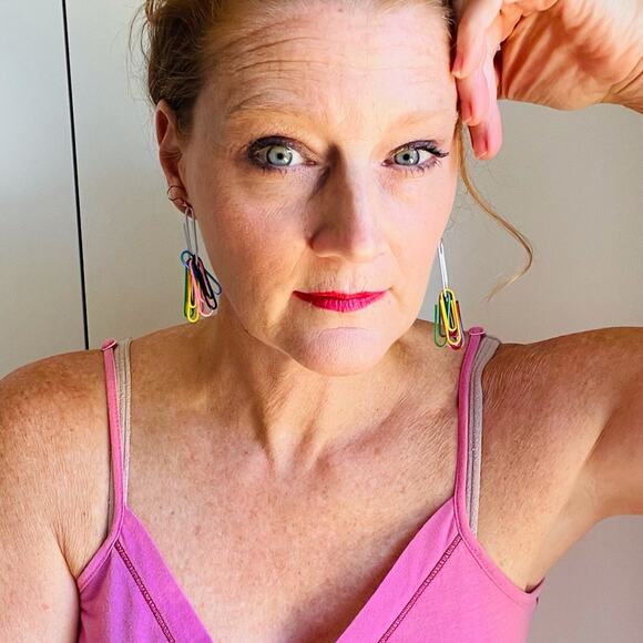 Handmade funky Earring, Colorful, Bright pierced - Picture 2 of 4